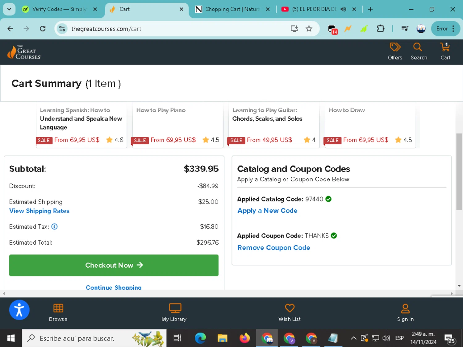 where to use The Great Courses promo code box