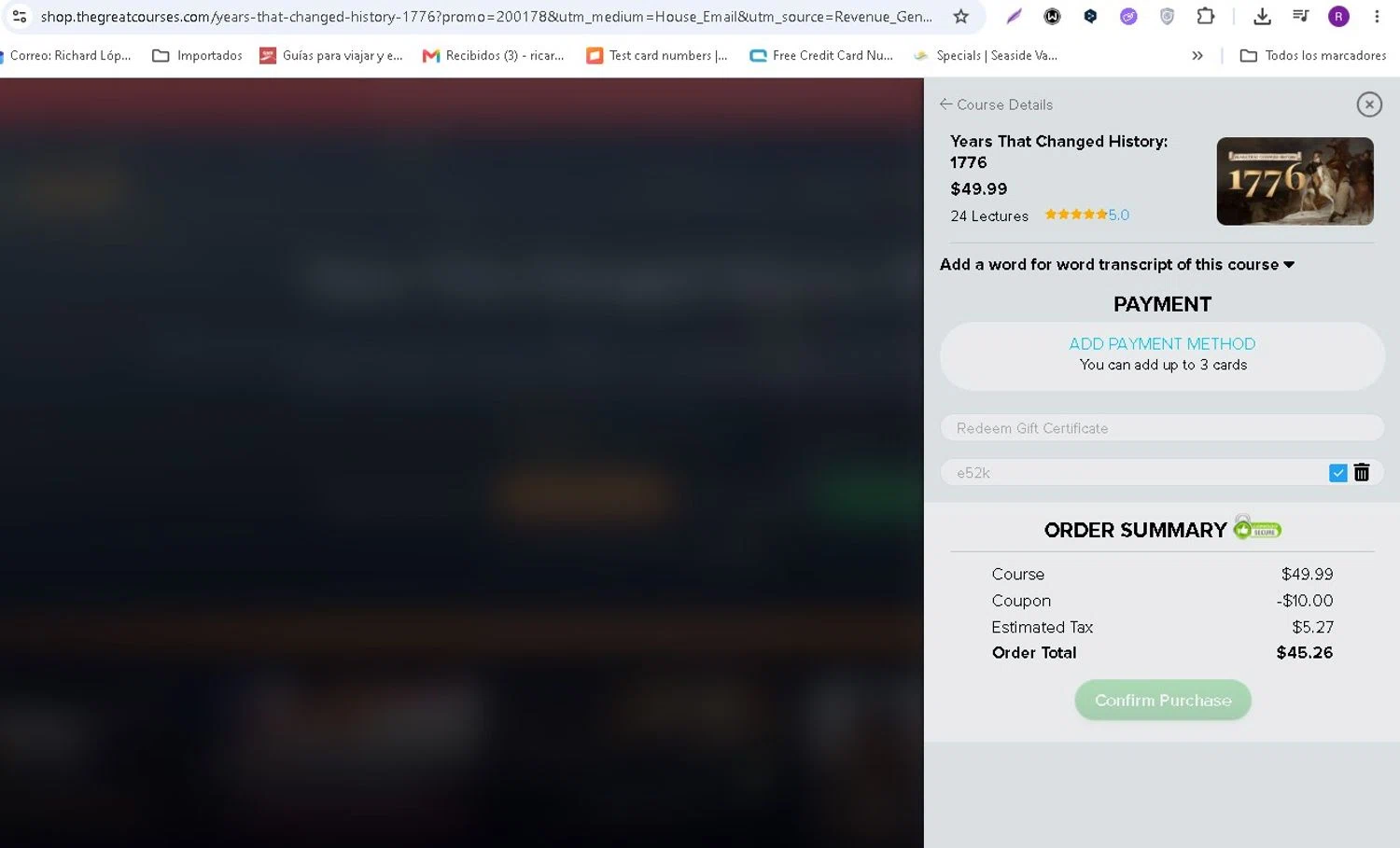 The Great Courses promo code screenshot showing code E52K applied at The Great Courses checkout page. Uploaded by SimplyCodes community member LAMINEJAMAL on Jun 19, 2026