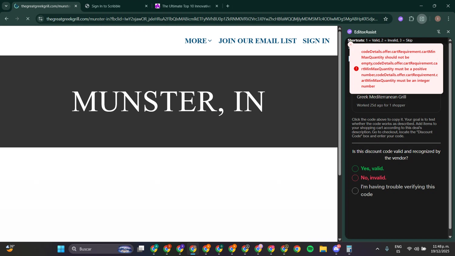 The Great Greek Mediterranean Grill promo code screenshot showing code BOGO applied at The Great Greek Mediterranean Grill checkout page. Uploaded by SimplyCodes community member RoyalPhoenix2730 on Dec 20, 2025