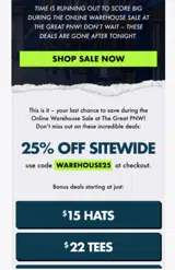 warehouse25 coupon verification screenshot