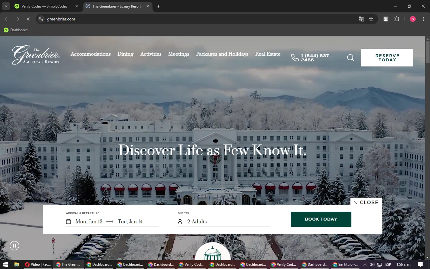 The Greenbrier checkout page showing The Greenbrier promo code box | Screenshot taken by SimplyCodes community member on Jan 13, 2025