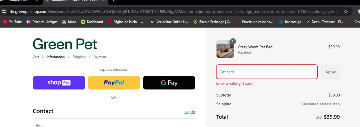 The Green Pet Shop discount code screenshot showing code SNOWIETHESAMMY applied at The Green Pet Shop checkout page. Uploaded by SimplyCodes community member Mulan5674851292422 on May 25, 2025