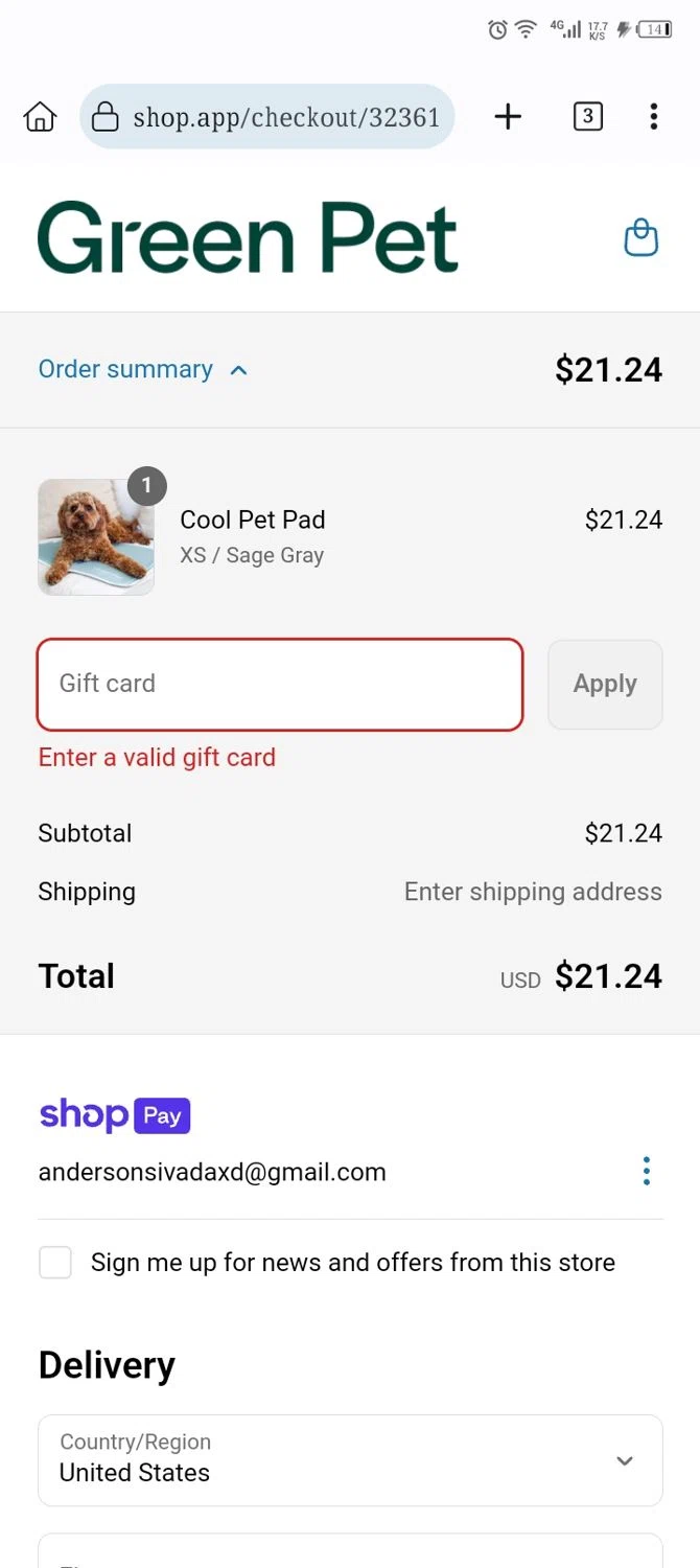 The Green Pet Shop discount code screenshot showing code SNOWIETHESAMMY applied at The Green Pet Shop checkout page. Uploaded by SimplyCodes community member Xx_Cogeburras3000_xX on May 24, 2025