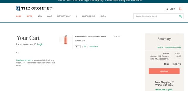 The Grommet checkout page showing The Grommet promo code box | Screenshot taken by SimplyCodes community member on May 7, 2021