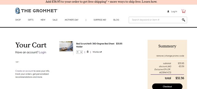 The Grommet checkout page showing The Grommet promo code box | Screenshot taken by SimplyCodes community member on May 8, 2021
