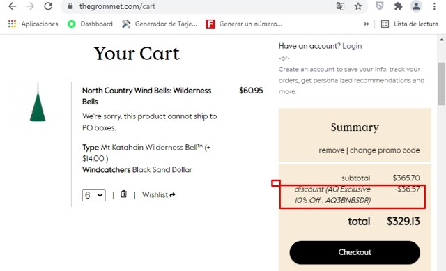 The Grommet checkout page showing The Grommet promo code box | Screenshot taken by SimplyCodes community member on Jun 30, 2021