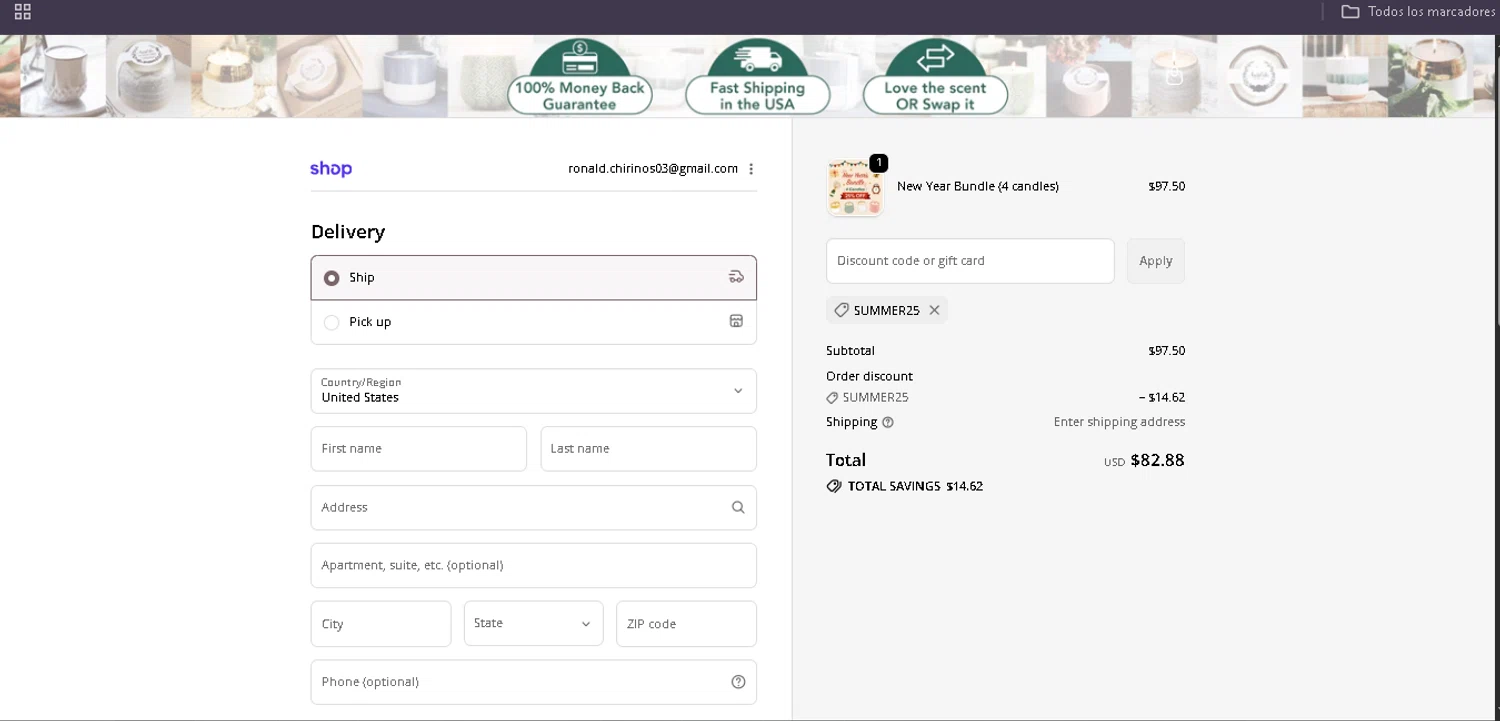 The Growing Candle discount code screenshot showing code SUMMER25 applied at The Growing Candle checkout page. Uploaded by SimplyCodes community member Egni_149037891 on Dec 23, 2025
