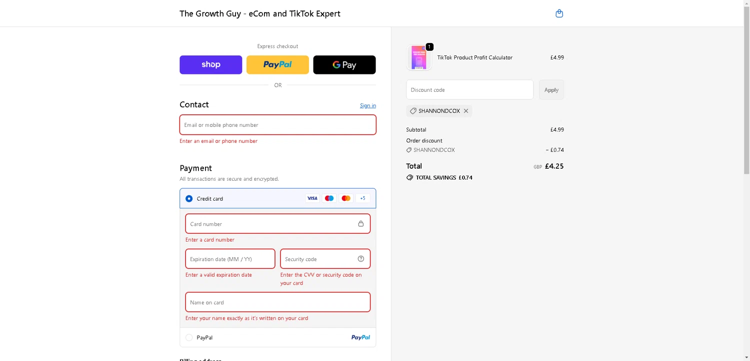 The Growth Guy promo code screenshot showing code SHANNONDCOX applied at The Growth Guy checkout page. Uploaded by SimplyCodes community member SwiftLynx7415 on Nov 6, 2025