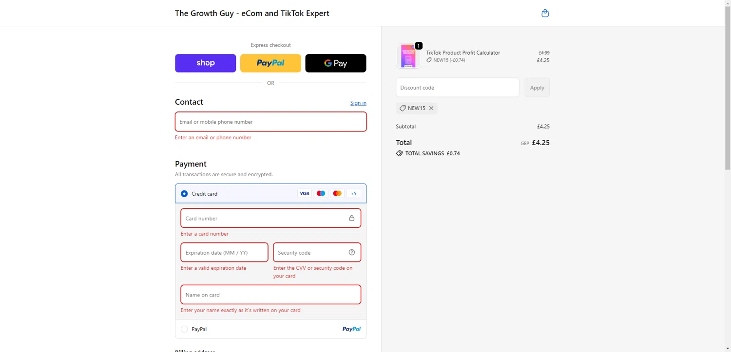 The Growth Guy promo code screenshot showing code NEW15 applied at The Growth Guy checkout page. Uploaded by SimplyCodes community member PromoSeeker7158 on Nov 7, 2025