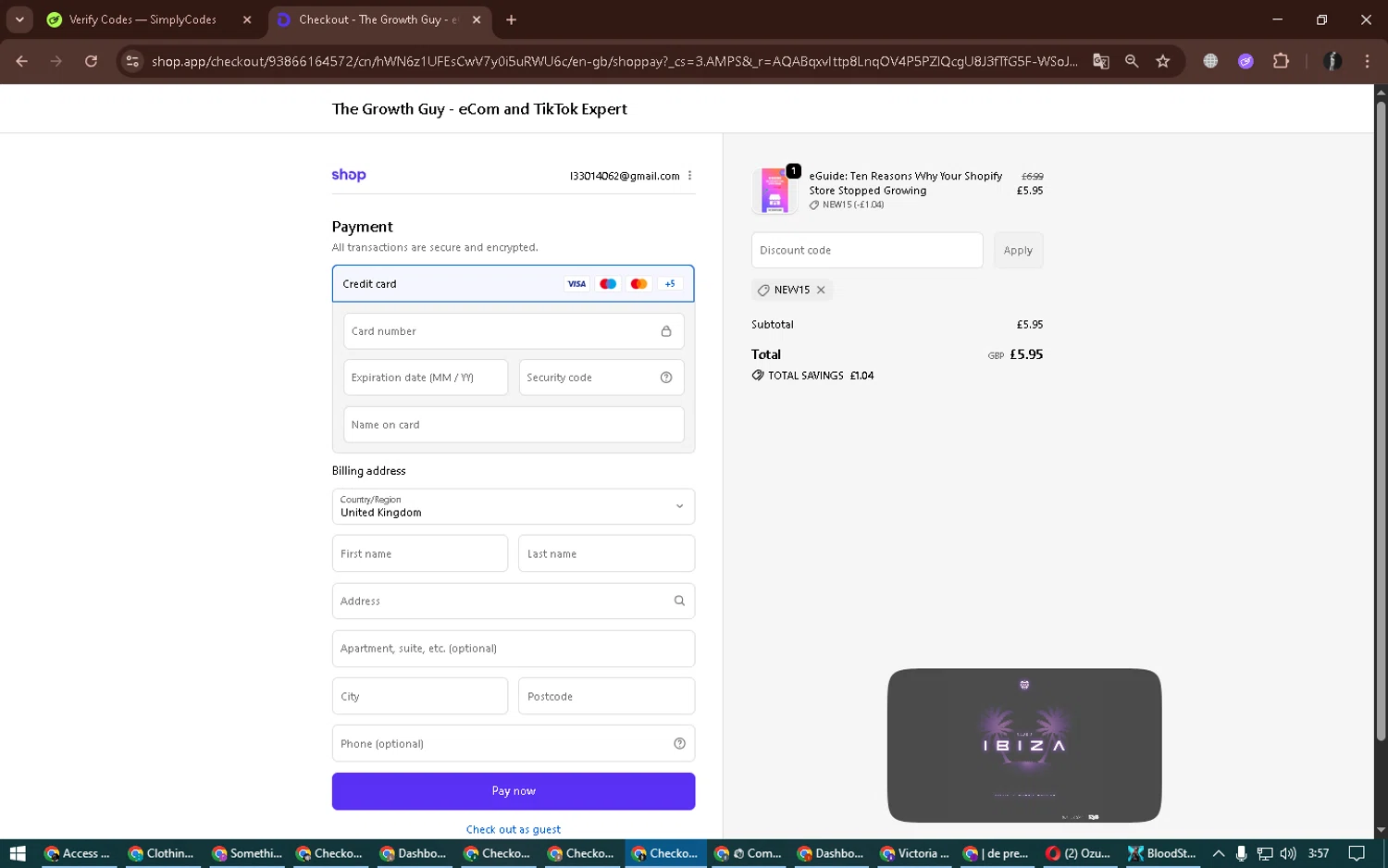 The Growth Guy promo code screenshot showing code NEW15 applied at The Growth Guy checkout page. Uploaded by SimplyCodes community member alexdaal on Dec 29, 2025