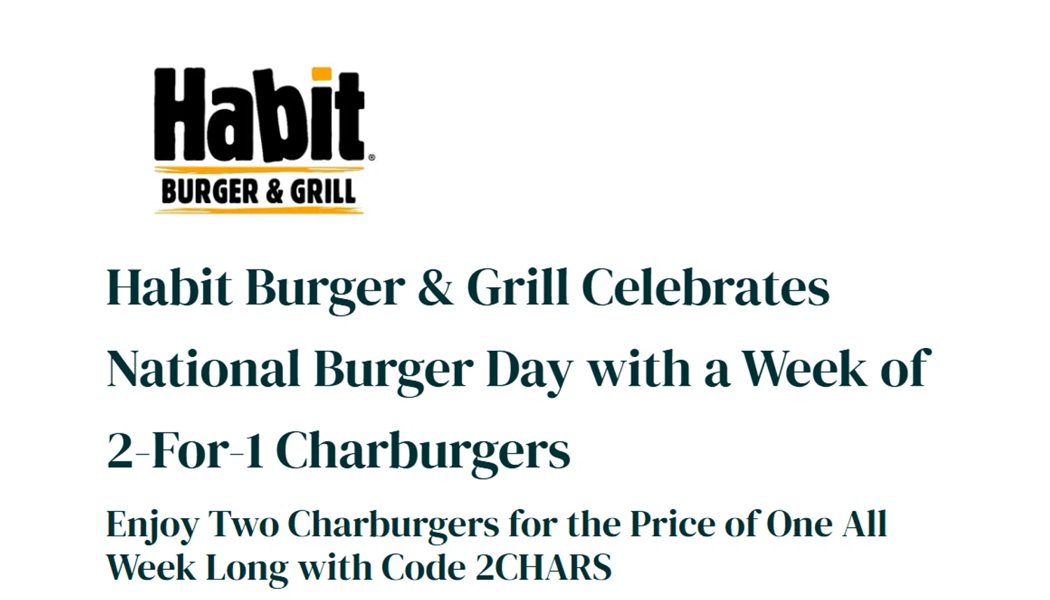 The Habit Burger Grill promo code screenshot showing code 2CHARS applied at The Habit Burger Grill checkout page. Uploaded by SimplyCodes community member ______________________________ on May 24, 2025