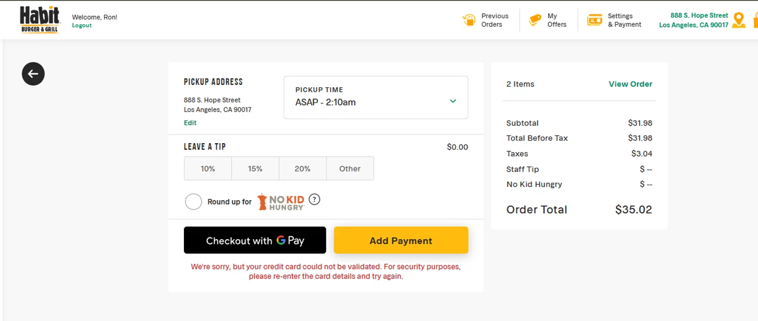 The Habit Burger Grill promo code screenshot showing code CHAR4TWO applied at The Habit Burger Grill checkout page. Uploaded by SimplyCodes community member SimplyCVerlie on Jan 31, 2025