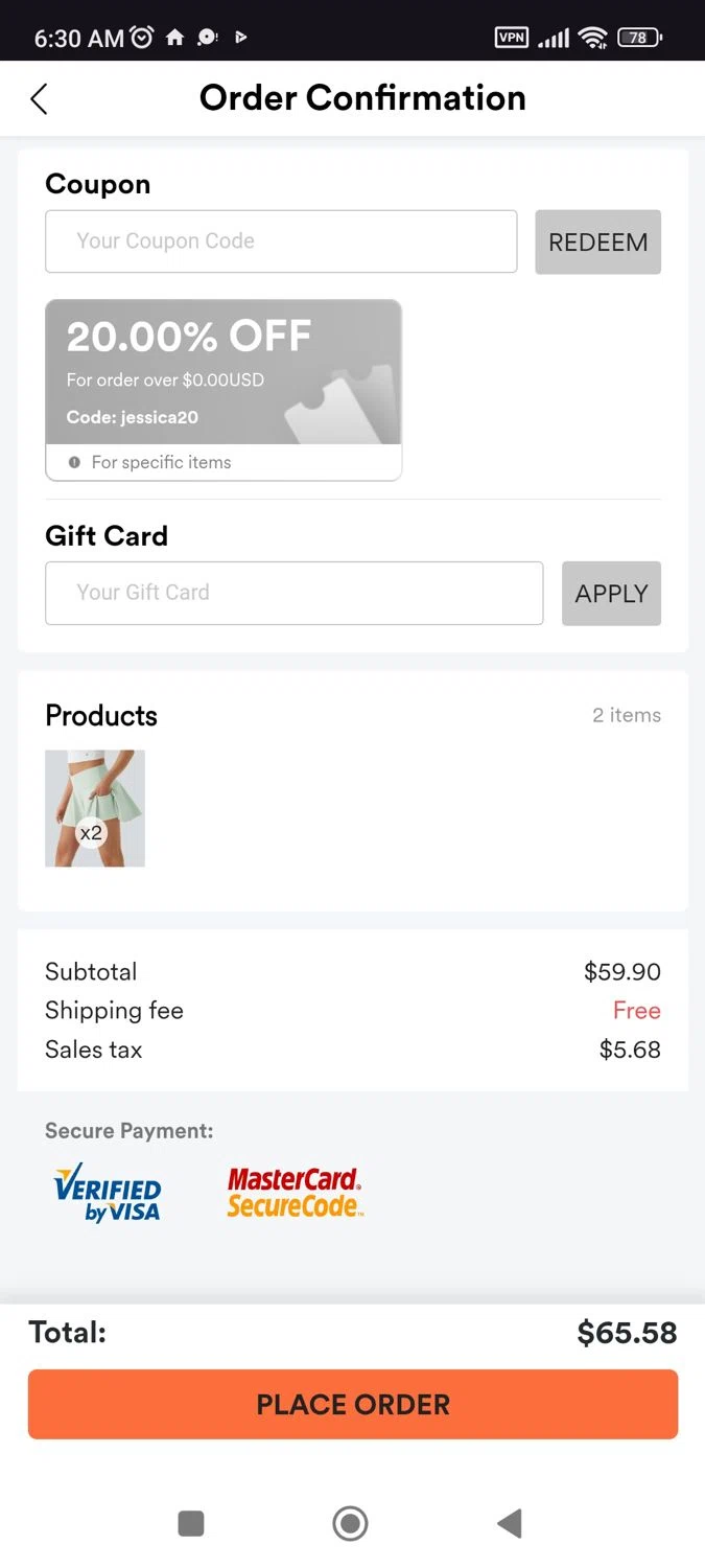 HALARA coupon code screenshot showing code jessica20 applied at HALARA checkout page. Uploaded by SimplyCodes community member JulesCrnel on Feb 7, 2025
