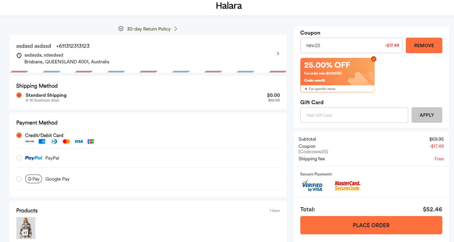 where to use Halara promo code box