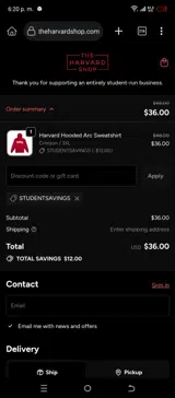 STUDENTSAVINGS coupon verification screenshot