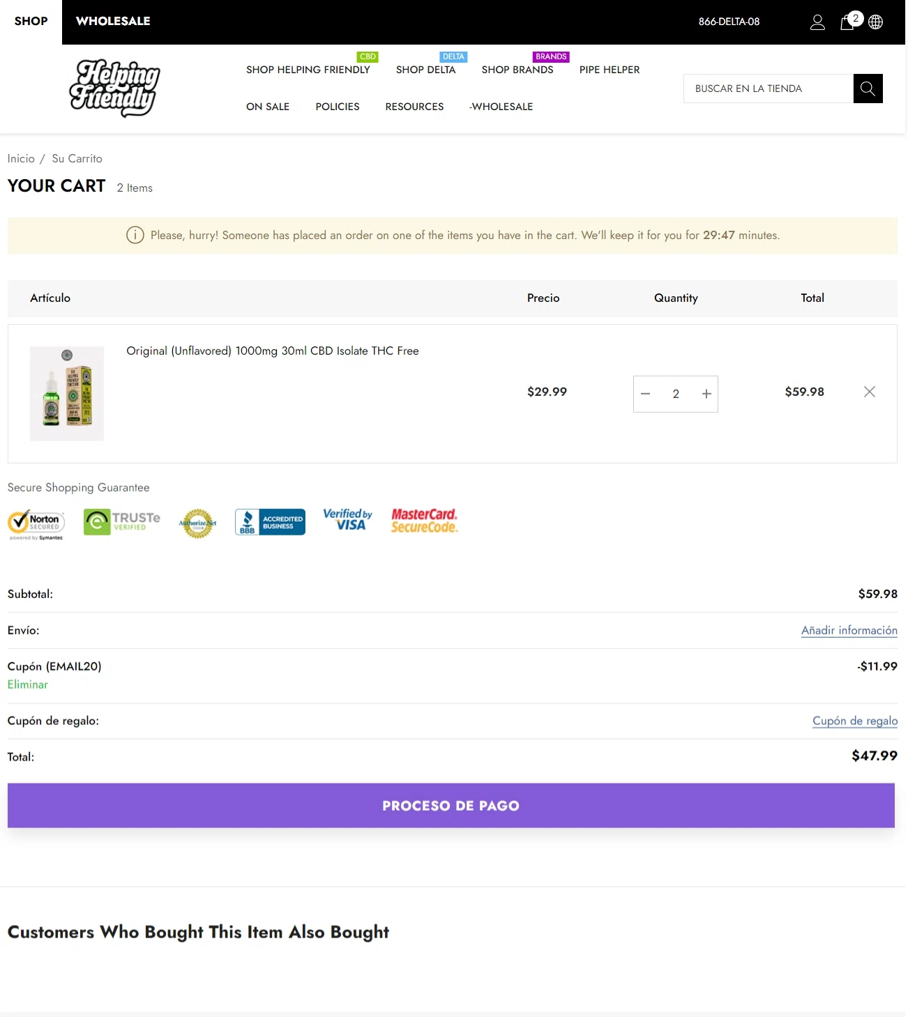 The Helping Friendly Salve checkout page showing The Helping Friendly Salve promo code box | Screenshot taken by SimplyCodes community member on Jul 8, 2023
