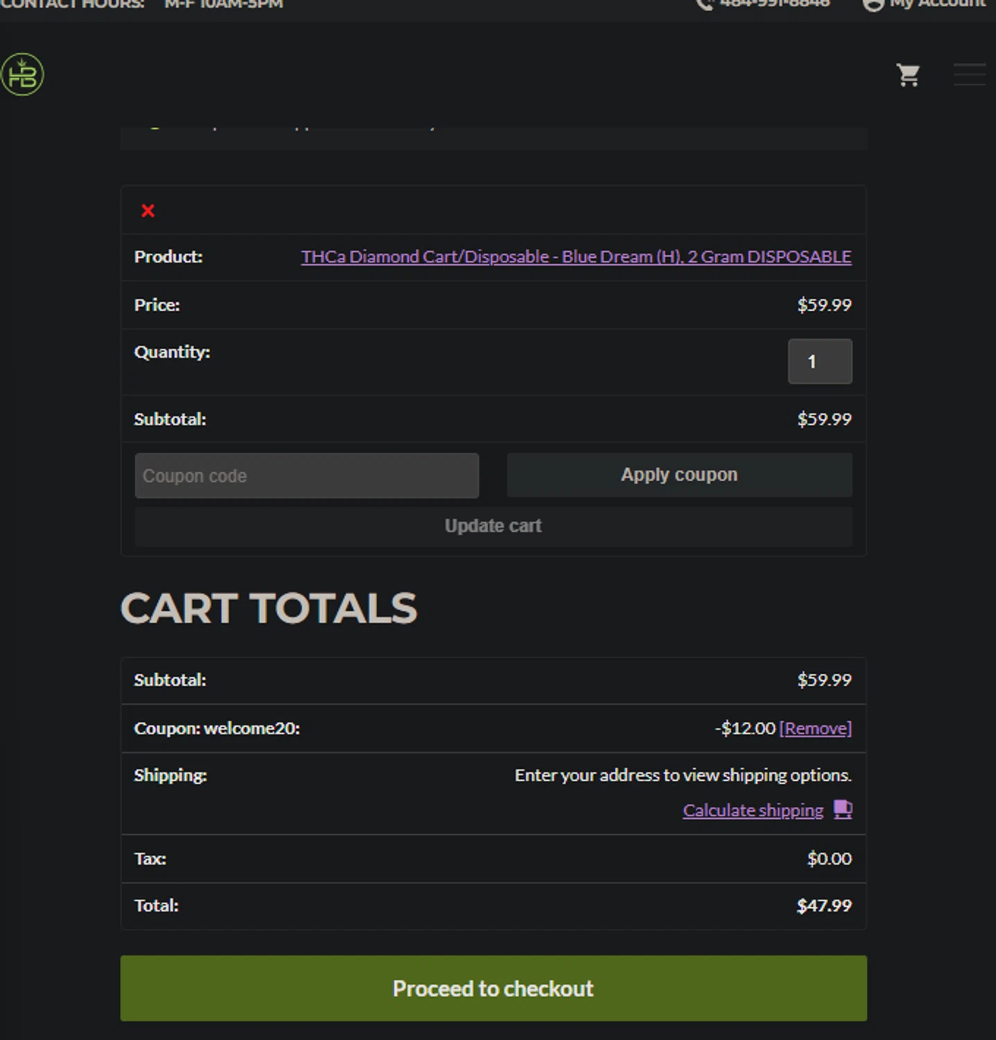 The Hemp Barn discount code screenshot showing code WELCOME20 applied at The Hemp Barn checkout page. Uploaded by SimplyCodes community member SpiderGwen on Jun 15, 2025