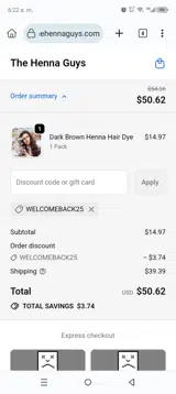 WELCOMEBACK25 coupon verification screenshot