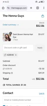 ADBVW coupon verification screenshot