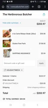 The Herbivorous Butcher coupon verification screenshot