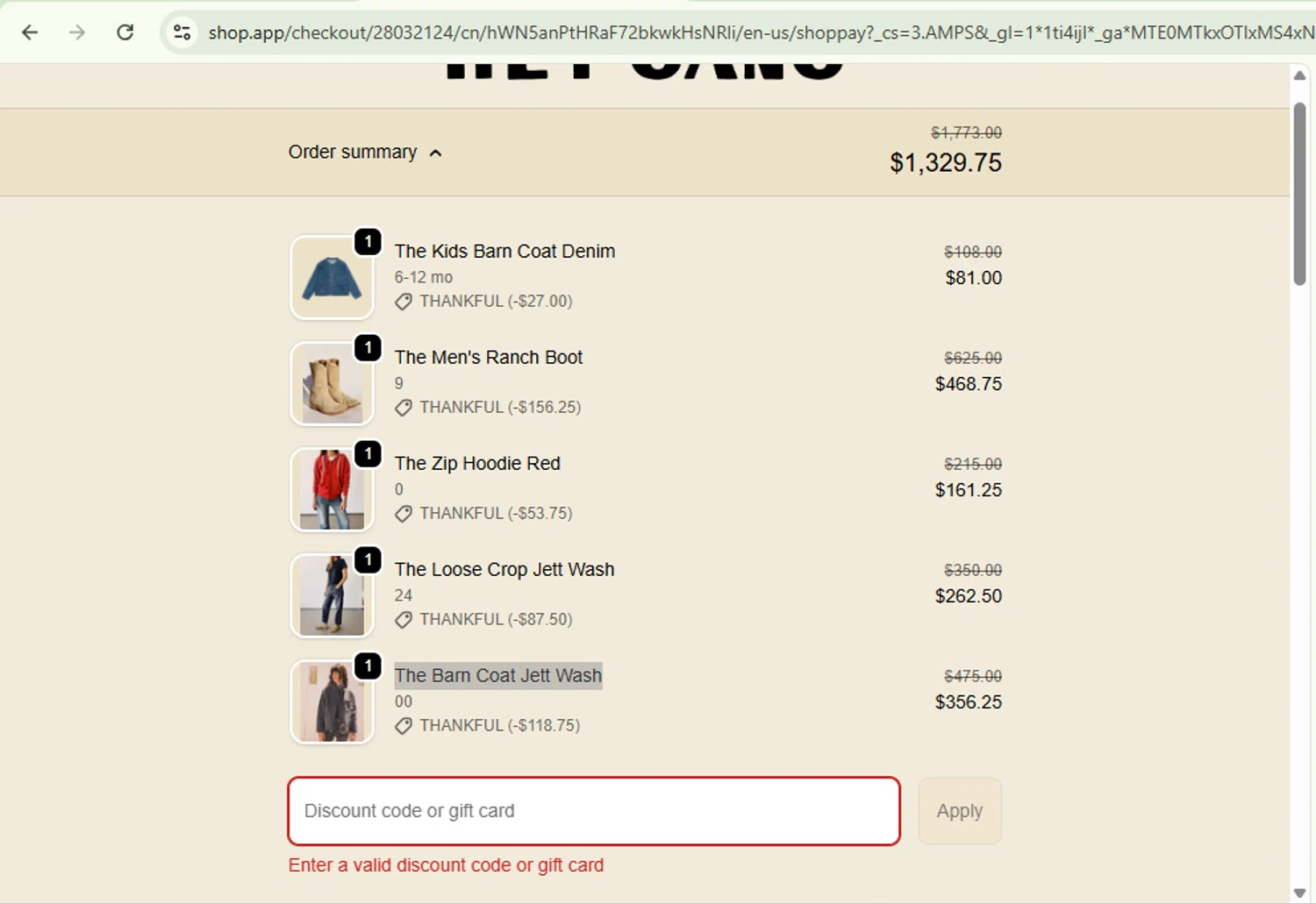 HEY GANG discount code screenshot showing code THANKFUL applied at HEY GANG checkout page. Uploaded by SimplyCodes community member SaleSentinel7319 on Nov 22, 2025