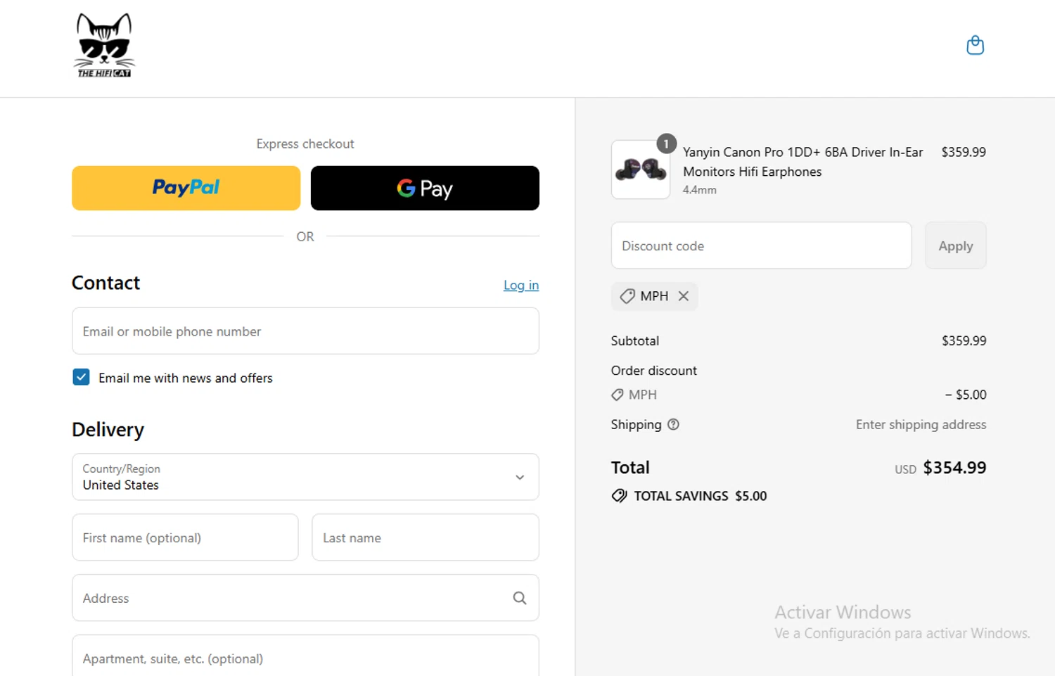 The HiFi Cat discount code screenshot showing code MPH applied at The HiFi Cat checkout page. Uploaded by SimplyCodes community member Gary_23 on Jul 22, 2025