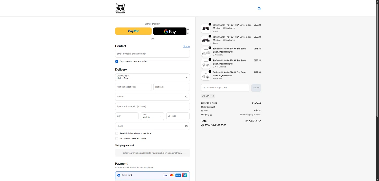The HiFi Cat checkout page showing The HiFi Cat discount code box | Screenshot taken by SimplyCodes community member on Feb 12, 2026