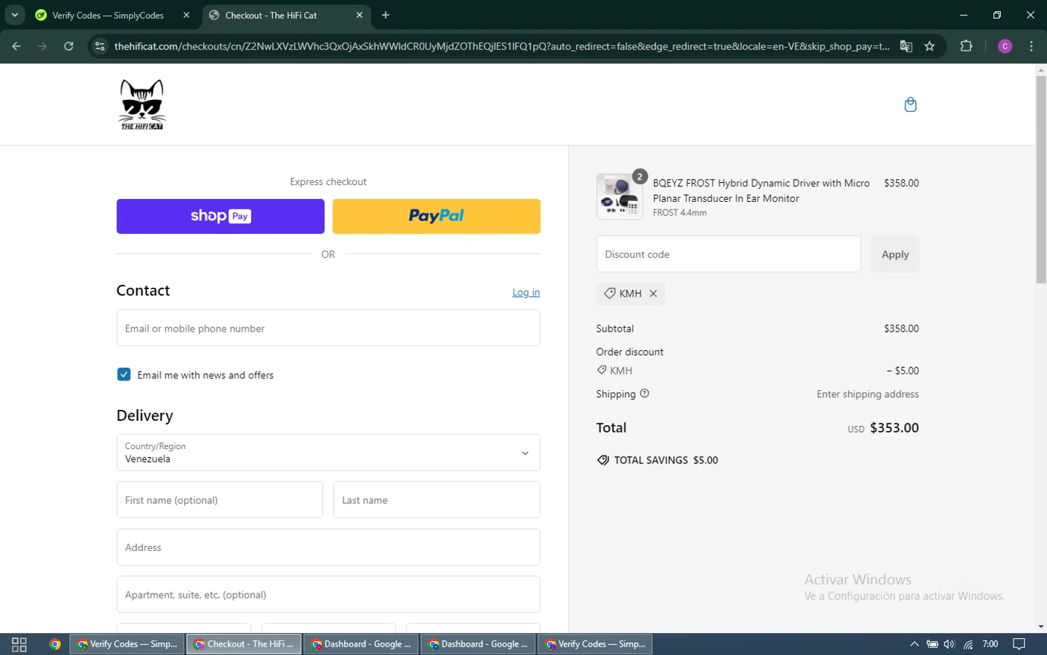 The HiFi Cat discount code screenshot showing code KMH applied at The HiFi Cat checkout page. Uploaded by SimplyCodes community member MoneyTiger3506 on Jan 18, 2025