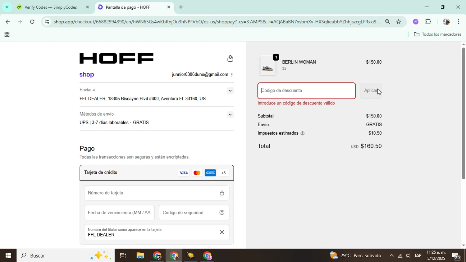 HOFF discount code screenshot showing code bf10 applied at HOFF checkout page. Uploaded by SimplyCodes community member Mujerdejunnior on Dec 5, 2025
