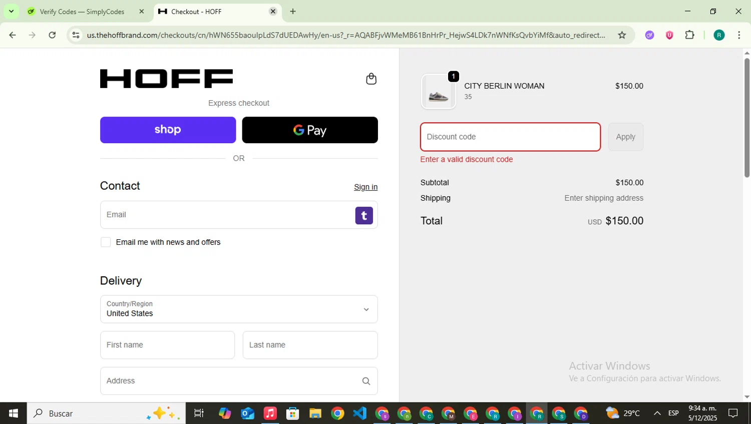 HOFF discount code screenshot showing code bf10 applied at HOFF checkout page. Uploaded by SimplyCodes community member SavingsLegend387 on Dec 5, 2025