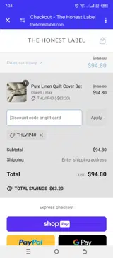 THLVIP40 coupon verification screenshot