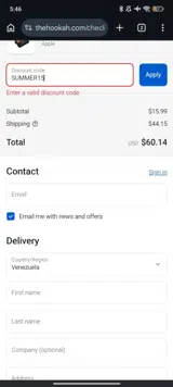 The Hookah coupon verification screenshot
