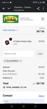 The Hookah coupon verification screenshot