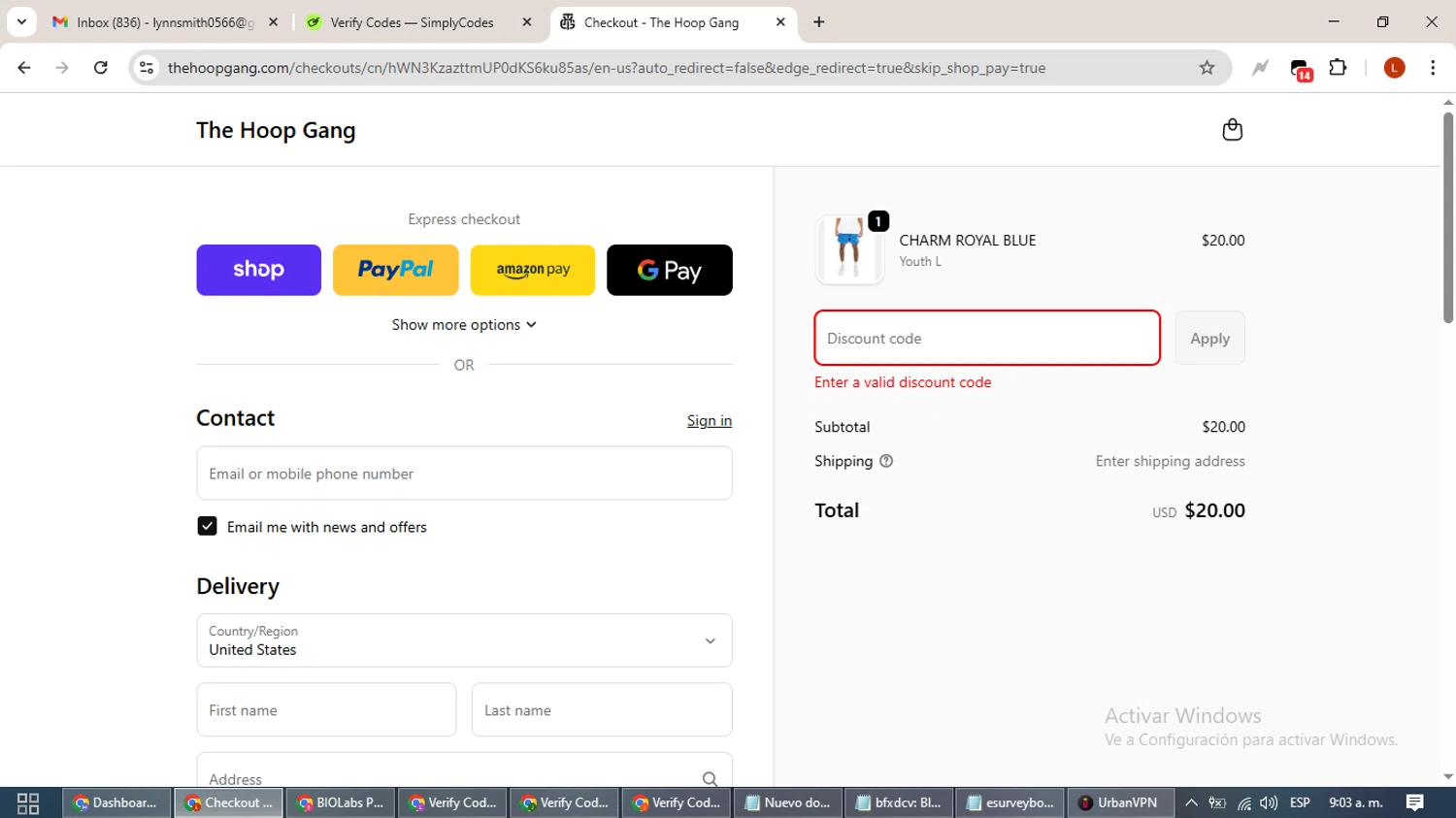 The Hoop Gang discount code screenshot showing code THROWBACK5 applied at The Hoop Gang checkout page. Uploaded by SimplyCodes community member BonusHero9692 on Sep 24, 2025