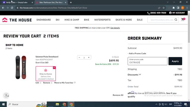 The-House.com checkout page showing The-House.com discount code box | Screenshot taken by SimplyCodes community member on Dec 5, 2023