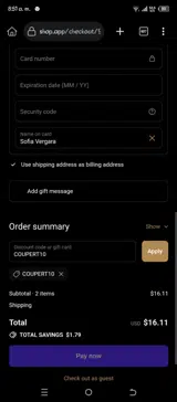 COUPERT10 coupon verification screenshot