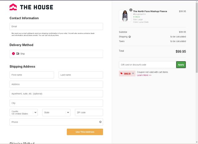 The-House.com checkout page showing The-House.com discount code box | Screenshot taken by SimplyCodes community member on Aug 1, 2023