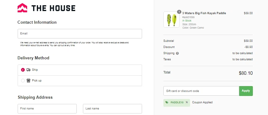 where to use The House promo code box