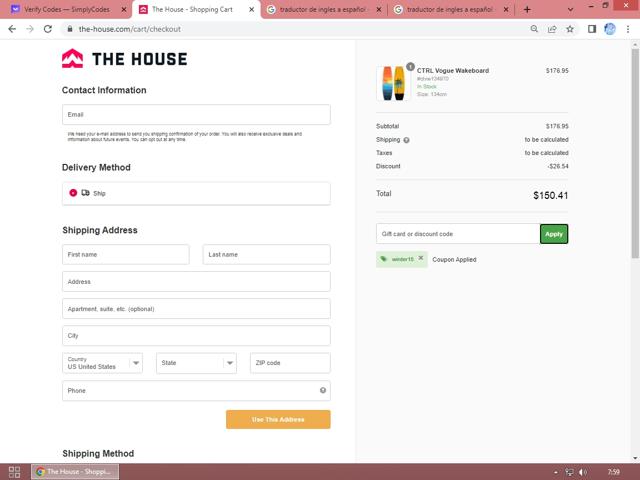 The-House.com checkout page showing The-House.com discount code box | Screenshot taken by SimplyCodes community member on May 29, 2023