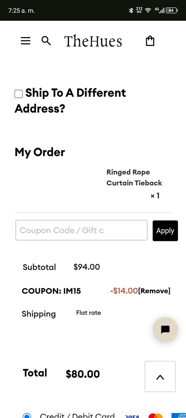 The Hues checkout page showing The Hues promo code box | Screenshot taken by SimplyCodes community member on Jun 23, 2024