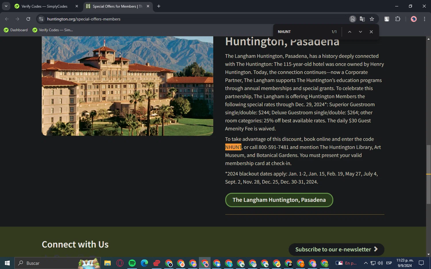 The Huntington checkout page showing The Huntington promo code box | Screenshot taken by SimplyCodes community member on Sep 10, 2024