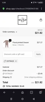 Extra20 coupon verification screenshot