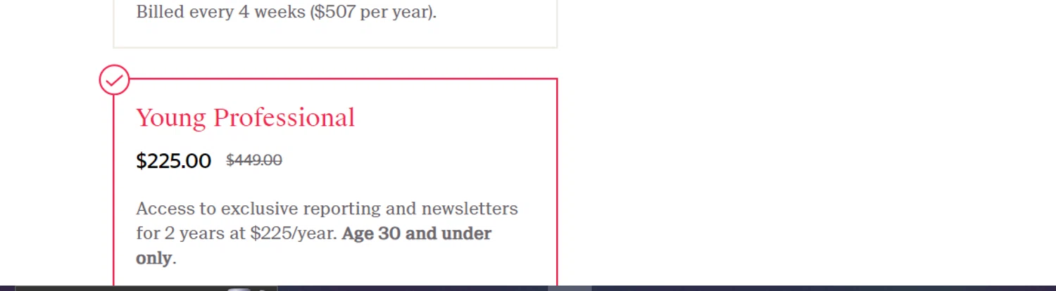 The Information checkout page showing The Information promo code box | Screenshot taken by SimplyCodes community member on Aug 9, 2024
