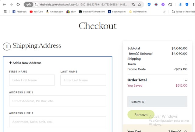 The Inside checkout page showing The Inside promo code box | Screenshot taken by SimplyCodes community member on Jul 23, 2025