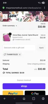 Thankyou20 coupon verification screenshot