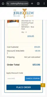 SHALOM10 coupon verification screenshot