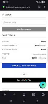 Comeback20 coupon verification screenshot