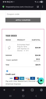 sparkle15 coupon verification screenshot