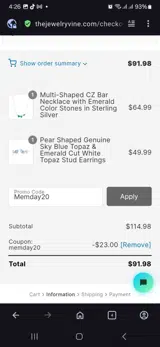 Memday20 coupon verification screenshot