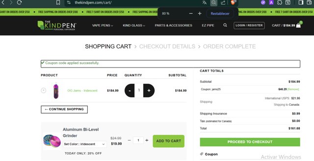 The Kind Pen checkout page showing The Kind Pen coupon code box | Screenshot taken by SimplyCodes community member on Jul 28, 2025